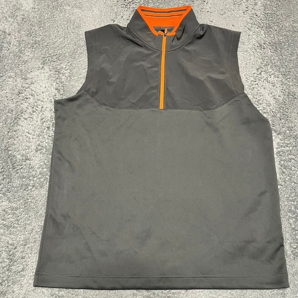 Nike Golf Vest Mens Large 1/4 Zip Dri-Fit Performance Vest Gray Orange